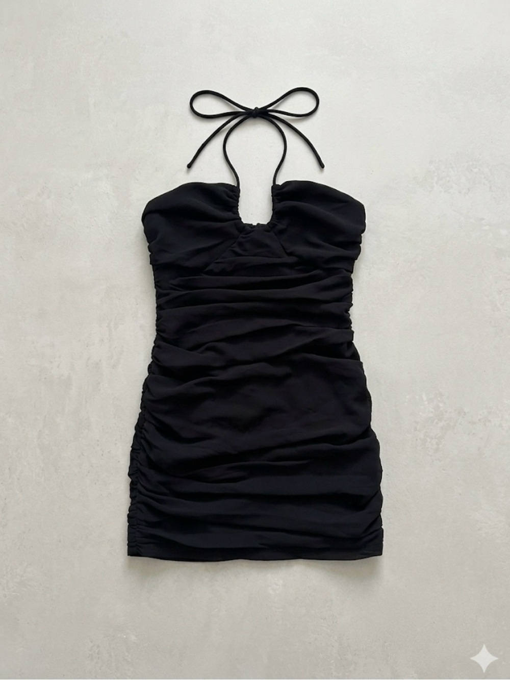 Zara Black Ruched Halter Mini Dress